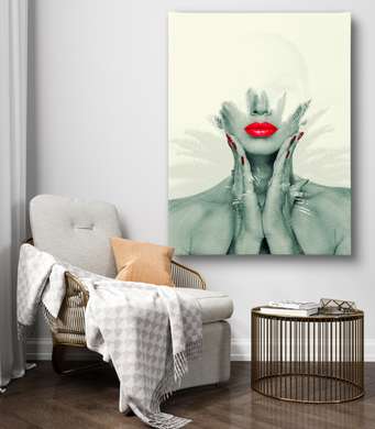 Poster - Fata cu buze stacojii, 60 x 90 см, Poster inramat pe sticla
