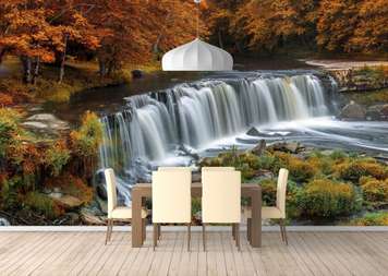 Wall Mural - Wonderful cascade in the autumn forest