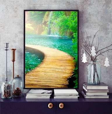 Poster - Bridge over water, 60 x 90 см, Framed poster on glass, Nature