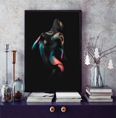 Poster - Vopsele neon pe un corp feminin, 30 x 45 см, Panza pe cadru, Nude
