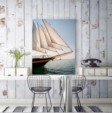 Постер - Корабль на рассвете, 45 x 90 см, Постер в раме, Транспорт