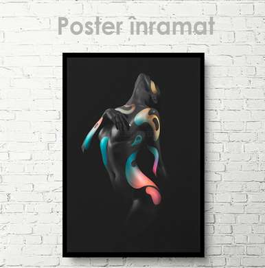 Постер - Неоновые краски на женском теле, 30 x 45 см, Холст на подрамнике, Ню