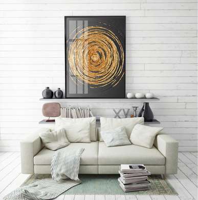 Poster - Cercuri de aur, 30 x 45 см, Panza pe cadru, Abstracție