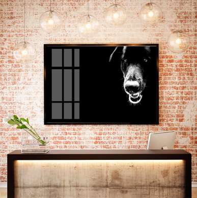 Постер, Черная собака, 60 x 30 см, Холст на подрамнике, Животные