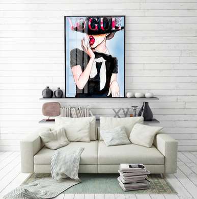 Постер - Девушка в черном платье и шляпе, 60 x 90 см, Постер в раме, Прованс