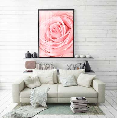 Poster - Trandafir roz de aproape, 30 x 45 см, Panza pe cadru, Flori