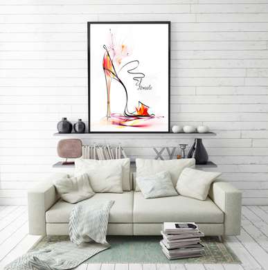 Poster - Red shoe on a white background, 60 x 90 см, Framed poster, Minimalism