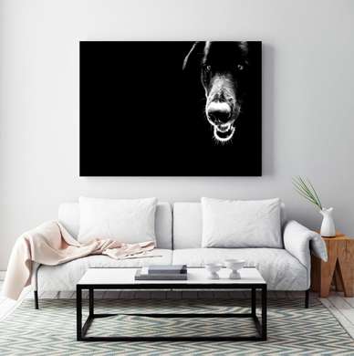 Постер, Черная собака, 60 x 30 см, Холст на подрамнике, Животные