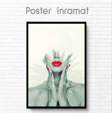 Постер - Девушка с алыми губами, 40 x 60 см, Холст на подрамнике, Гламур