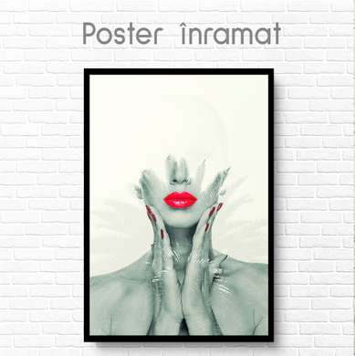 Poster - Girl with scarlet lips, 30 x 45 см, Framed poster on glass