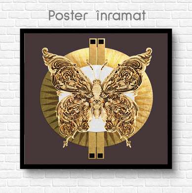 Poster - Golden butterfly on a brown background, 40 x 40 см, Canvas on frame
