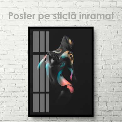 Poster - Neon colors on the female body, 30 x 45 см, Canvas on frame, Nude
