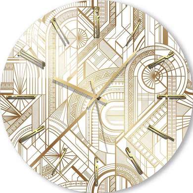 Glass clock - Golden geometry on a white background, 40cm