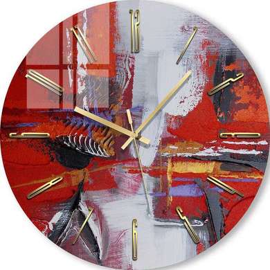 Glass clock - Gray-red abstraction, 40cm