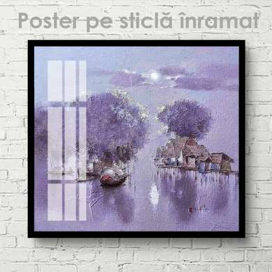 Постер - Деревня на воде, 100 x 100 см, Постер на Стекле в раме, Природа
