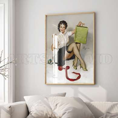 Poster - Marilyn Monroe with a gift, 30 x 45 см, Canvas on frame, Famous People