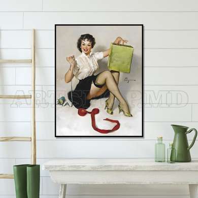 Poster - Marilyn Monroe with a gift, 30 x 45 см, Canvas on frame, Famous People