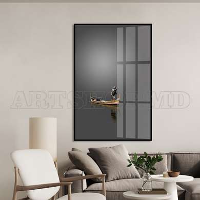 Poster - The gentleman in the boat, 60 x 90 см, Framed poster on glass, Minimalism