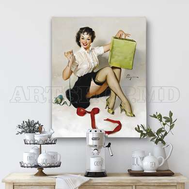 Poster - Marilyn Monroe with a gift, 30 x 45 см, Canvas on frame, Famous People