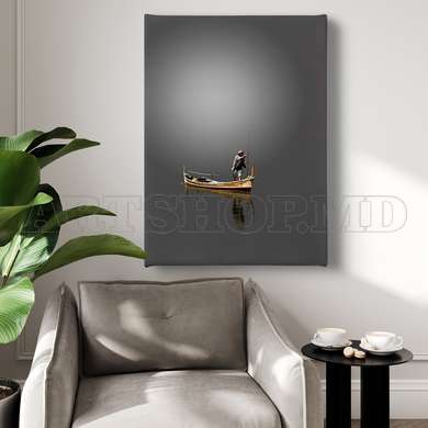 Poster - The gentleman in the boat, 30 x 45 см, Canvas on frame, Minimalism