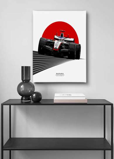 Poster, Formula 1 pe un semicerc roșu, 30 x 45 см, Panza pe cadru
