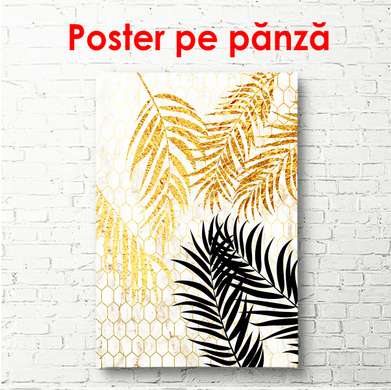 Poster - Frunze de aur pe un fundal de marmură 2, 60 x 90 см, Poster înrămat, Botanică