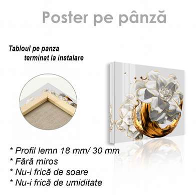 Poster - White flower with liquid gold, 40 x 40 см, Canvas on frame