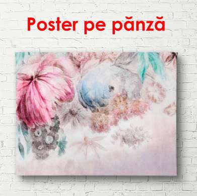 Poster - Delicate peonies on a gray background, 90 x 60 см, Framed poster, Botanical