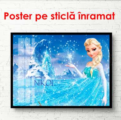 Poster - Fata într-o rochie albastră, 90 x 60 см, Poster înrămat, Pentru Copii