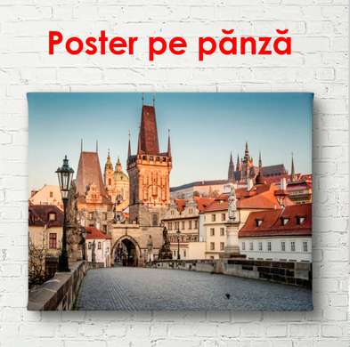 Постер - Красивый город мост на рассвете, 90 x 60 см, Постер в раме, Города и Карты