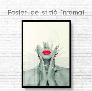 Poster - Girl with scarlet lips, 30 x 45 см, Framed poster on glass, Glamour