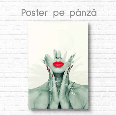 Poster - Girl with scarlet lips, 60 x 90 см, Framed poster on glass, Glamour