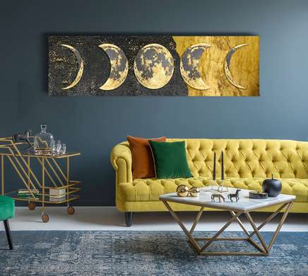 Poster - Phases of the moon, 150 x 50 см, Framed poster on glass, Glamour
