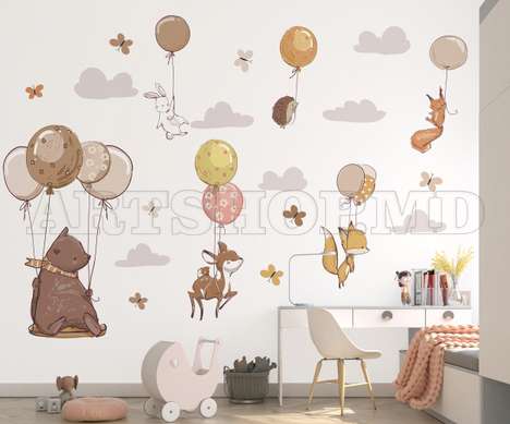 Autocolante de perete, Animaluțele cu baloane, SET-M