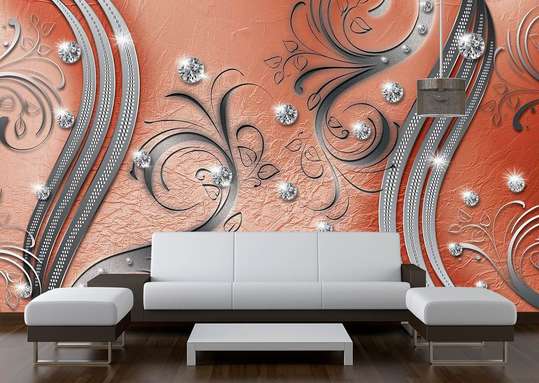 Wall Mural - Gray and precious stones on a pink background