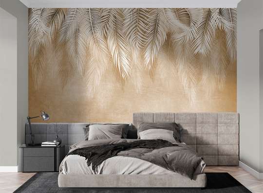 Wall Mural - Abstract feathers on yellow background