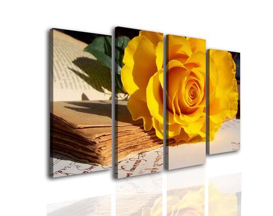 Tablou Pe Panza Multicanvas, Trandafirul cu culoarea galbenă pe masă, 198 x 115, 198 x 115