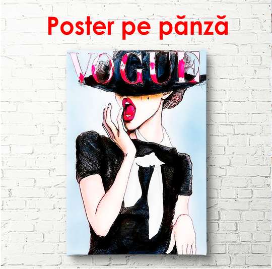 Постер - Девушка в черном платье и шляпе, 60 x 90 см, Постер в раме