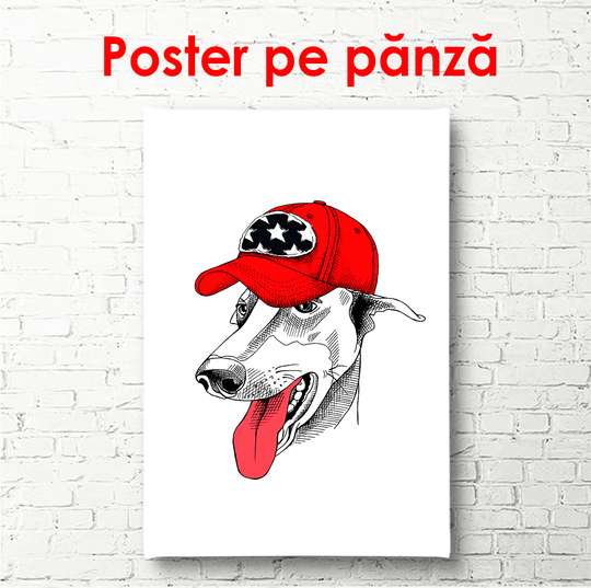 Poster - Un câine alb cu o șapcă roșie, 60 x 90 см, Poster înrămat