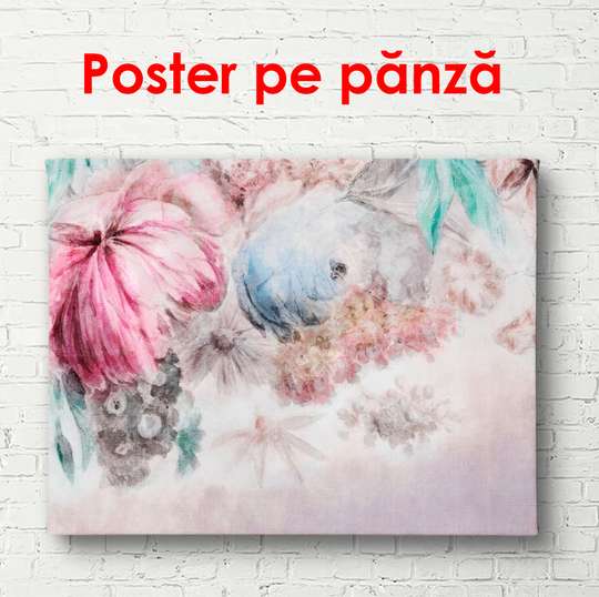 Poster - Delicate peonies on a gray background, 90 x 60 см, Framed poster