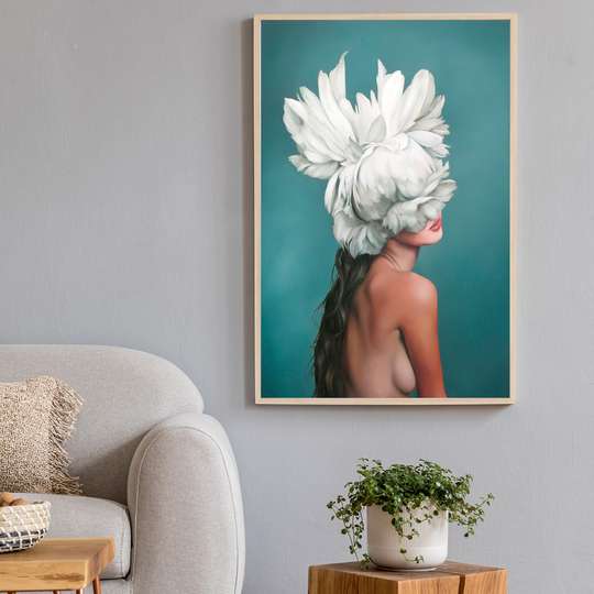 Framed Painting - Peony and a girl, 50 x 75 см
