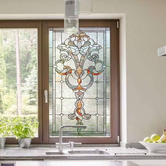 Window Privacy Film, Decorative stained glass window in classical style, 60 x 90cm, Transparent, Window Film