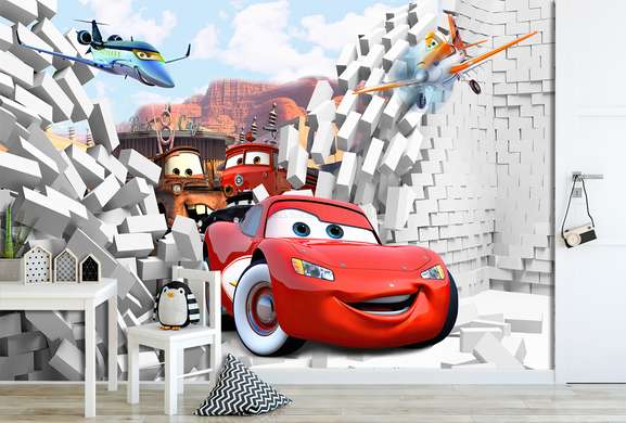 Wall mural for the nursery - Lightning McQueen, planes and his friends