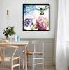 Poster - Hummingbird in flowers, 100 x 100 см, Framed poster on glass, Botanical