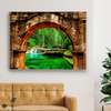 Poster - Bridge to green forest, 90 x 60 см, Framed poster on glass