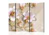 Ширма - Белые цветы с золотыми листьями на бежевом фоне, 7