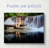 Poster, Graceful tiger on the background of a waterfall, 90 x 60 см, Framed poster on glass, Animals