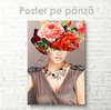 Poster - Girl with flowers, 60 x 90 см, Framed poster on glass