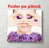 Poster - Fată cu machiaj violet aprins, 40 x 40 см, Panza pe cadru, Diverse