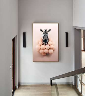 Poster, Zebra cu baloane, 30 x 45 см, Panza pe cadru